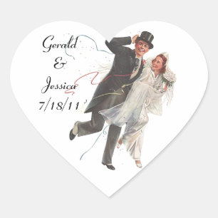 Sticker Retro Couple Mariage Mariage Coeur Date
