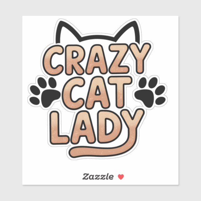 Sticker Retro Crazy Cat Lady Typographie Design (Feuille)