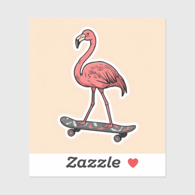 Sticker "Retro Flamingo on Skateboard  (Feuille)