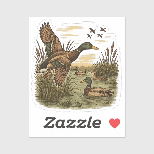 Sticker Retro-Flying-Mallard-Duck-Hunting (Feuille)