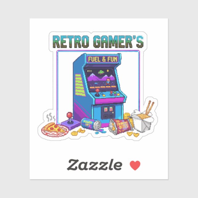 Sticker Retro Gamer's Fuel & Fun | Arcade Pixel Art 8-Bit (Feuille)