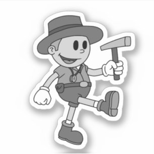 Sticker Retro géologue de dessin animé (noir et blanc) Vin