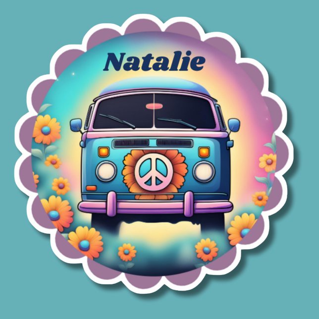 Sticker Retro Hippie Bus Monogram étanche (Créateur téléchargé)