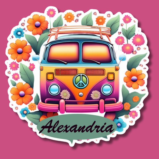 Sticker Rétro Hippie Van Monogram étanche (Créateur téléchargé)