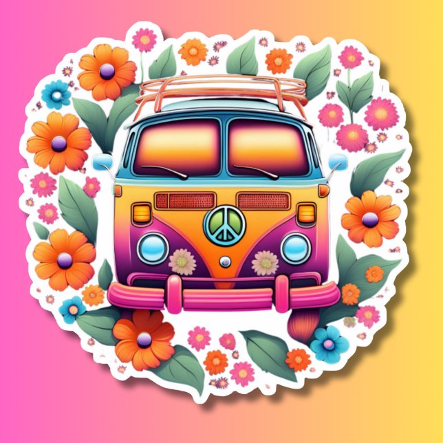 Sticker Retro Hippie Van Waterproof (Créateur téléchargé)
