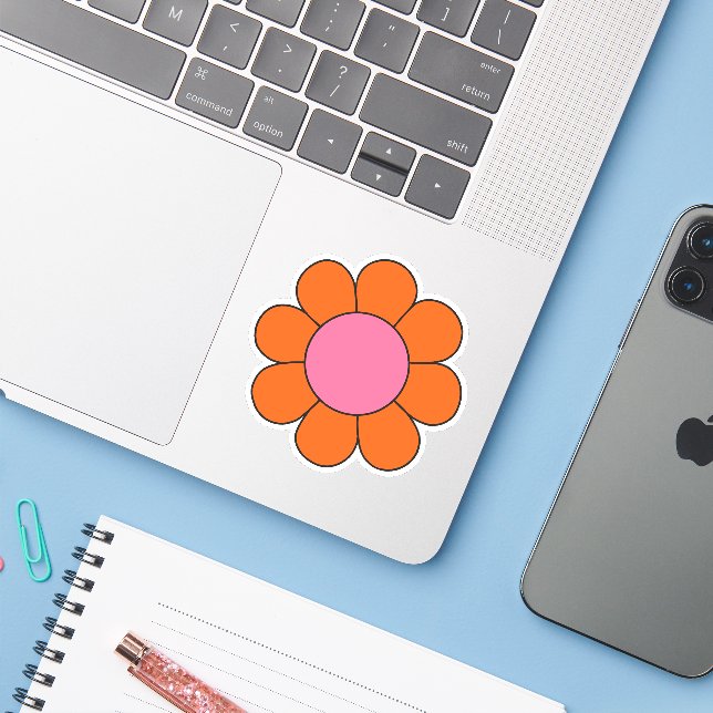 Sticker Rétro hippy rose et orange Daisy (Ordinateur portable avec iPhone)