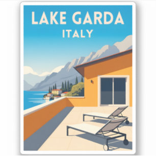 Sticker Retro Lac de Garde Vintage voyage Italie Paysage