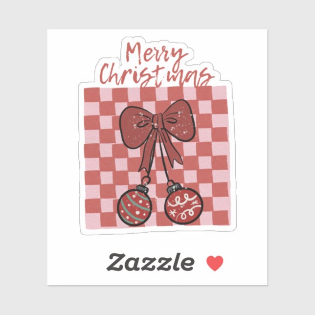 Sticker Retro Merry Christmas Bow and Ornaments Design (Feuille)