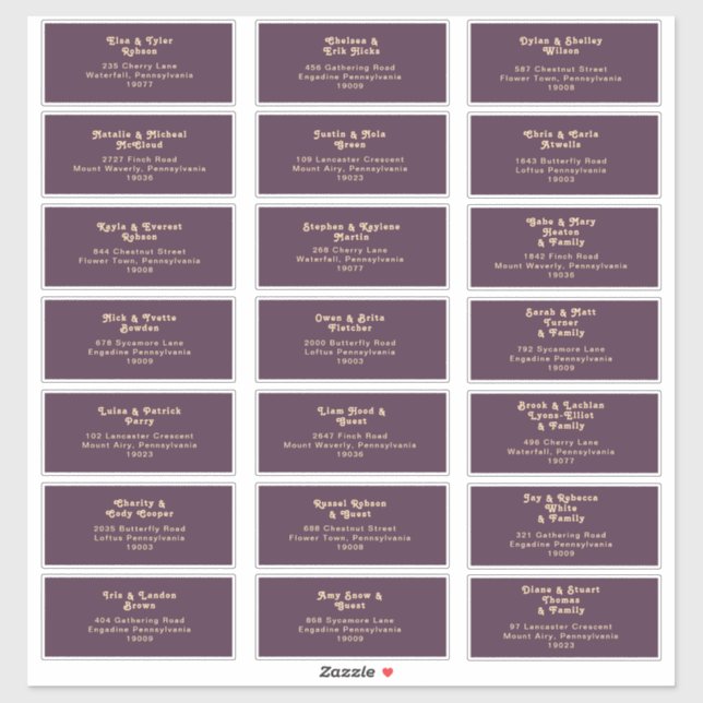 Sticker Rétro moderne | Dark Purple Mariage Adresse du cli (Feuille)