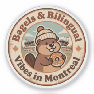 Sticker Retro Montréal Bagel et Castor