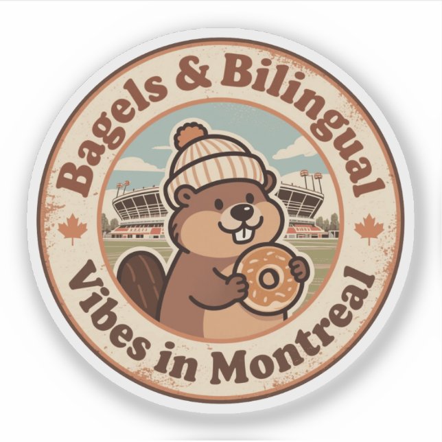 Sticker Retro Montréal Bagel et Castor (Devant)