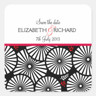 Sticker Retro noir fleurs blanches 'Save the Date'