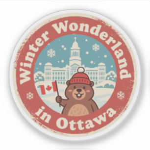 Sticker Retro Ottawa Beaver Hiver Fun