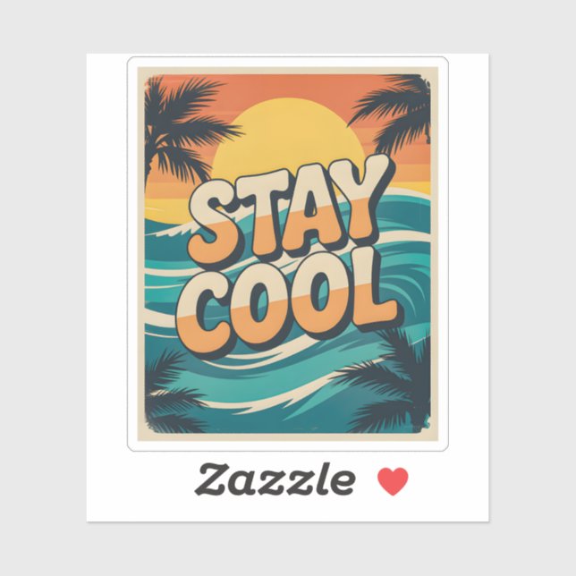 Sticker Rétro Restez Cool Été Plage Coucher de Soleil Vagu (Feuille)