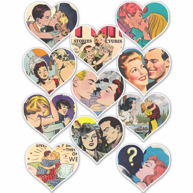 Sticker retro romance comics coeurs amoureux art (Devant)