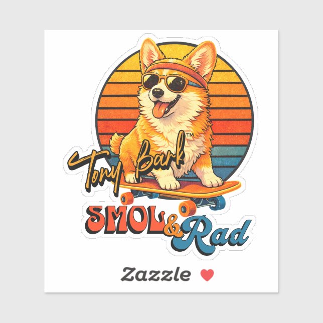 Sticker Retro Skate Corgi – Tony Bark™ – Smol & Rad  (Feuille)