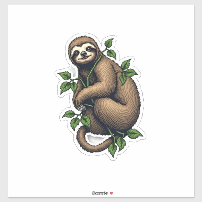 Sticker Retro Sloth Line Art Vintage Tee (4) (Feuille)