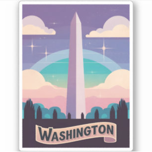 Sticker Retro Travel 80s Neon Washington Monument Lofi Art