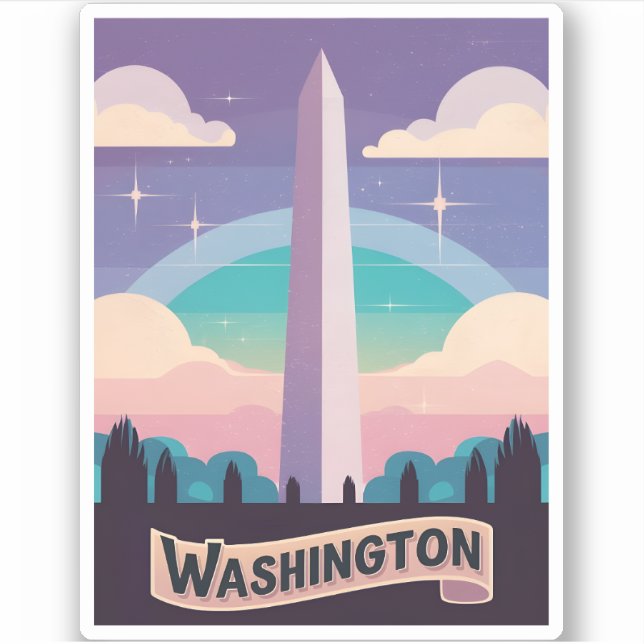 Sticker Retro Travel 80s Neon Washington Monument Lofi Art (Devant)