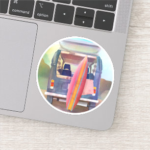 Sticker Retro Van Surfboard Beach California Vibes