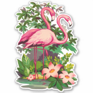 Sticker Retro Vintage 1950s Style Hot Pink Flamants roses