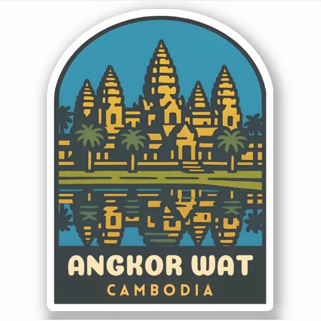 Sticker Retro Vintage Travel Angkor Wat Cambodia  (Devant)