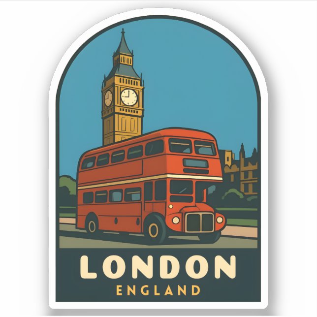 Sticker Retro Vintage Travel London Big Ben England  (Devant)