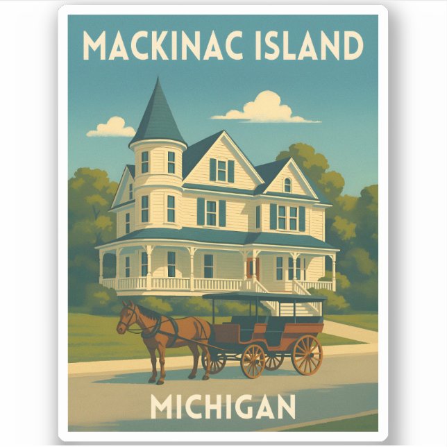 Sticker Retro Vintage Travel Mackinac Island Michigan (Devant)