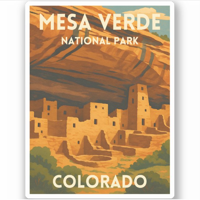 Sticker Retro Vintage Travel Mesa Verde National Park (Devant)