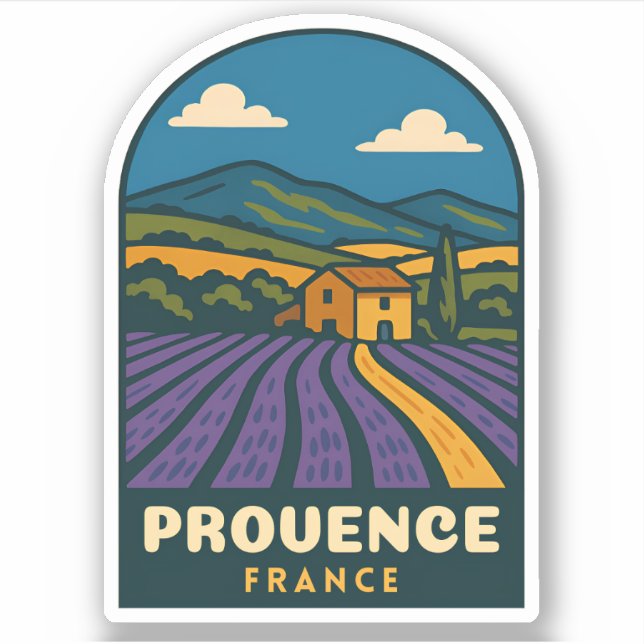Sticker Retro Vintage Travel Provence France Landscape (Devant)