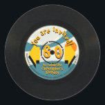 Sticker Retro Vinyl 60th Birthday Party R<br><div class="desc">Drôle visuel avec un vrai disque vinyle de 45 tours (image imprimée) pour votre 60e anniversaire. Conception sur autocollant rond avec texte pour customiser. Émerveillez vos amis et votre famille avec ce record vintage des années 60 !</div>