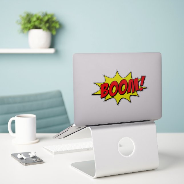 Sticker Retro Whimsy : Boom ! Bande dessinée vintage (Ordinateur portable sur le bureau)