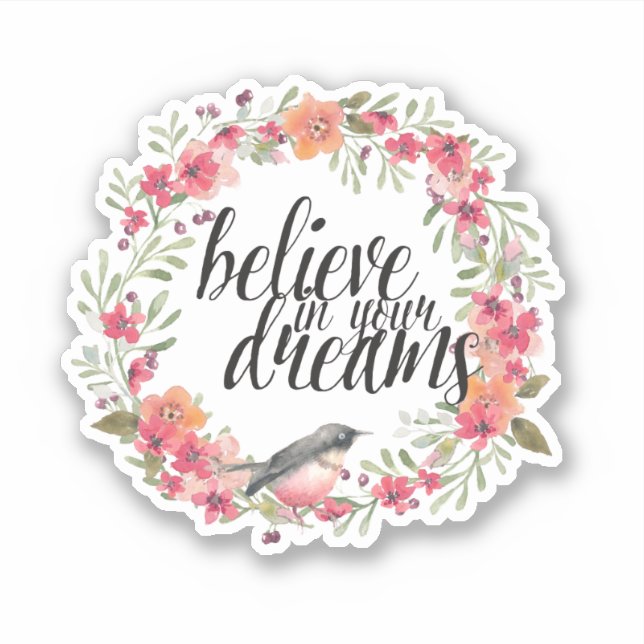 Sticker Rêve Floral Rose Oiseau Oléandre Romantique (Devant)