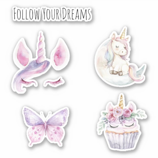 Sticker Rêves de Cupcake Floral Licorne Rose (Devant)