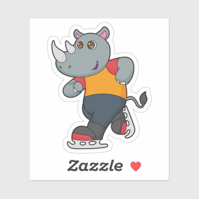 Sticker Rhino at Ice skating with Ice skates (Feuille)