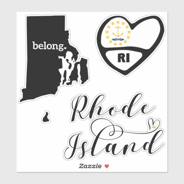 Sticker Rhode Island, 3 Designs, Love RI, Die Cut (Feuille)