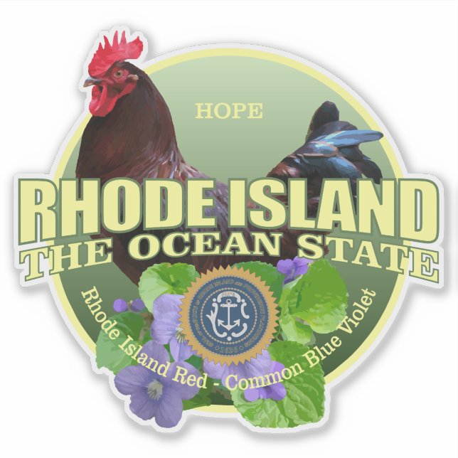 Sticker Rhode Island State Bird & Flower (Devant)