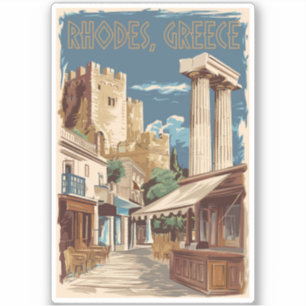 Sticker Rhodes Grèce Ruines Voyages Art Vintage