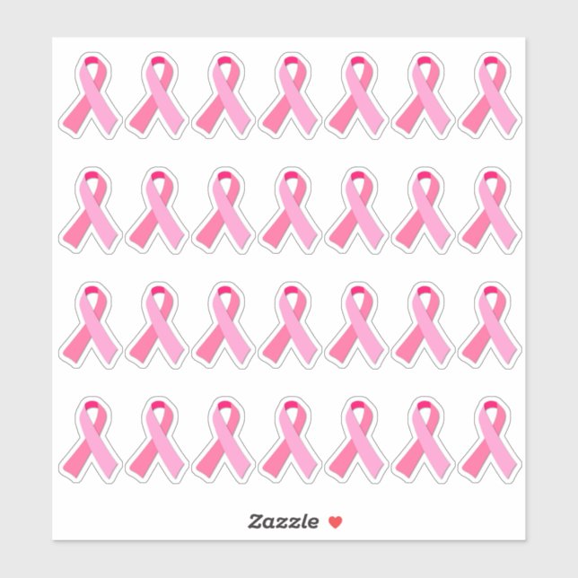 Sticker Ribbon rose X 28 Sensibilisation au cancer du sein (Feuille)