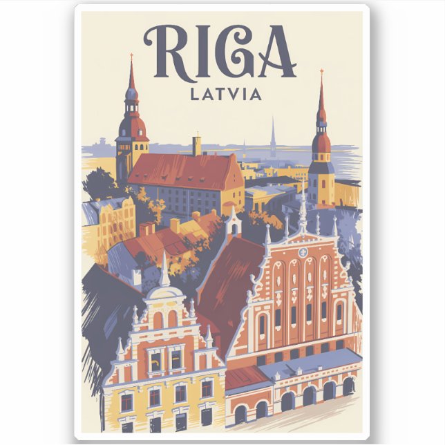 Sticker Riga Latvia Illustration Travel Art Vintage (Devant)