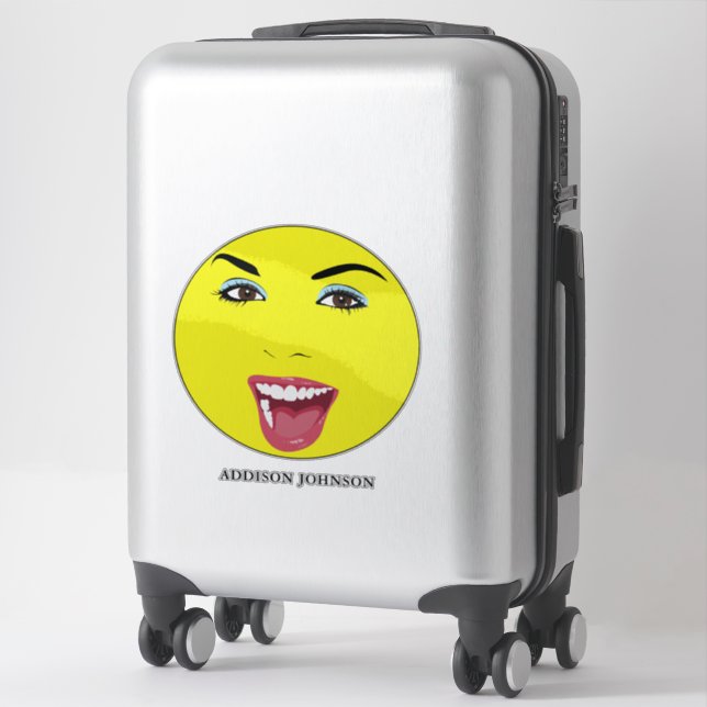 Sticker Rire Jolie Femme Glamourous Chic Jaune Nom 14" (Sur valise)