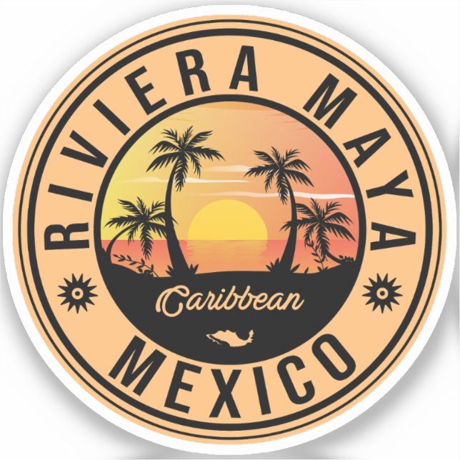 Sticker Riviera Maya Beach - Mexique Sunrise Palm tree (Recto)