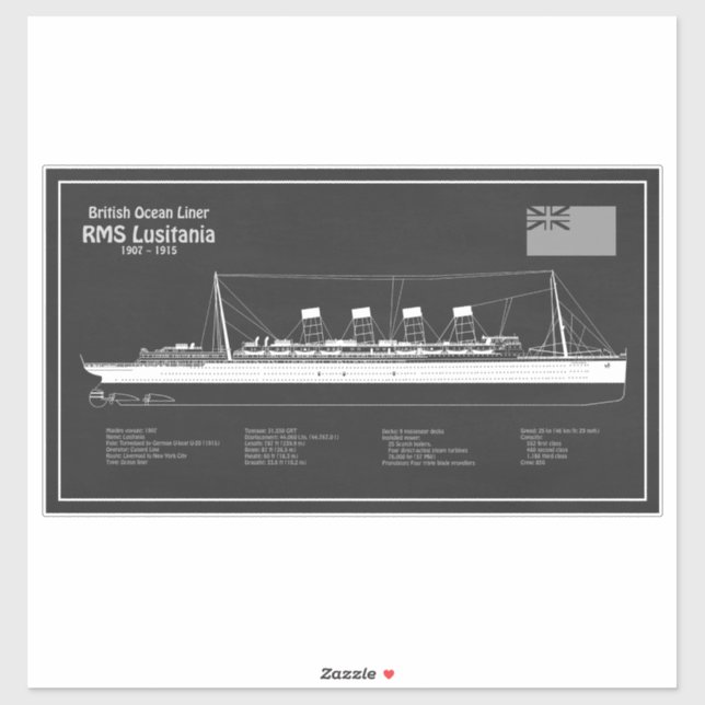 Sticker RMS Lusitania - Plan directeur des navires PBD (Feuille)