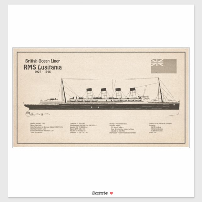 Sticker RMS Lusitania - Plan directeur des navires SD (Feuille)