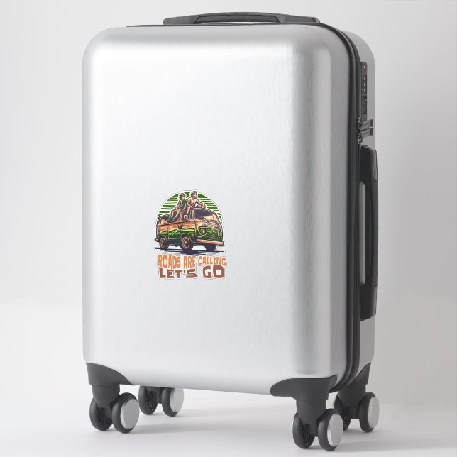 Sticker "Roads Are Calling, Let's Go" Retro Vanlife Vinyl (Sur valise)