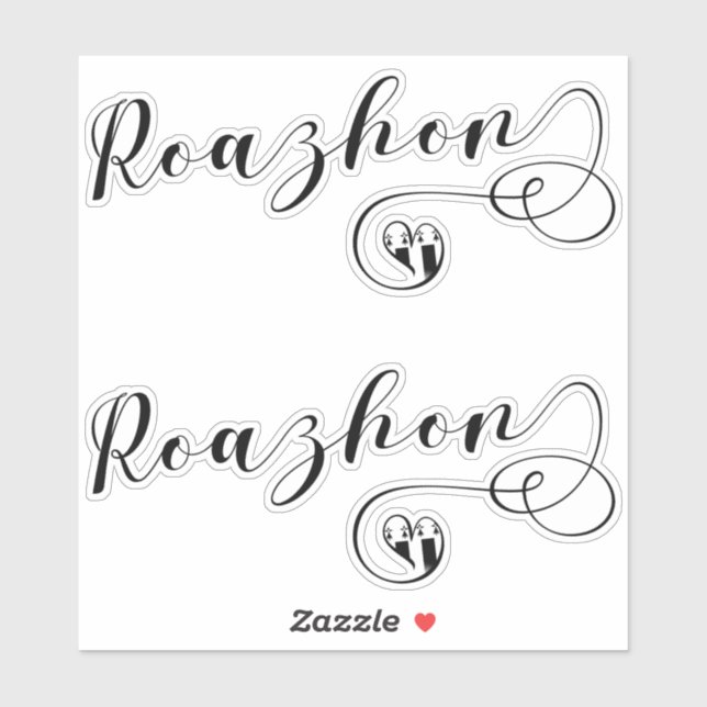 Sticker Roazhon, Drapeau de Rennes en coeur, Breton (Feuille)