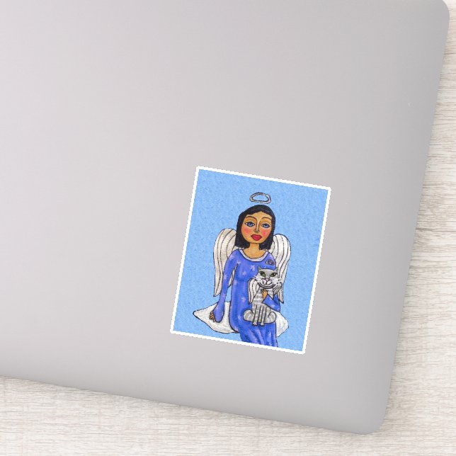 Sticker Robe Bleue Angel Blanc Chat Ange Sur Nuage (Détail)