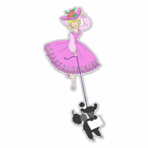 Sticker Robe rose mignonne Poodle noir dessin original