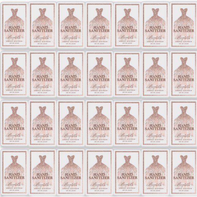 Sticker Robe rose Parties scintillant or Anniversaire Sani (Devant)