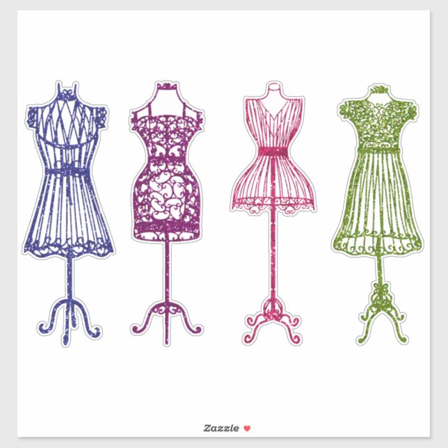 Sticker Robe victorienne forme couture vintage (Feuille)